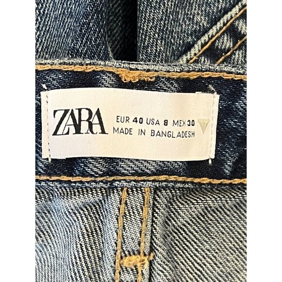 Zara Womens Mid-Rise Full Length Wide Shifted Denim Jeans Size 8 Dark Wash New - Picture 8 of 9